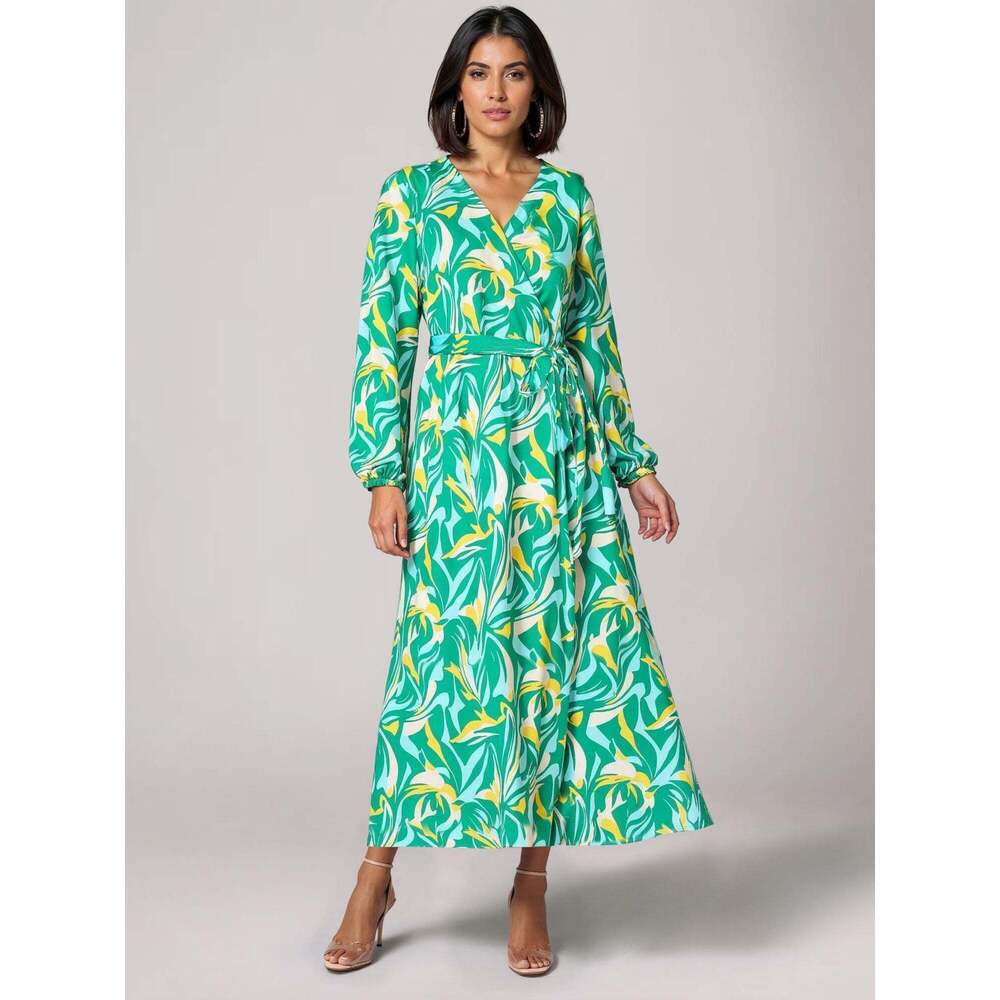 New York & Company Abstract Print Satin Wrap Maxi Dress Size SMALLSMALL / PINK -